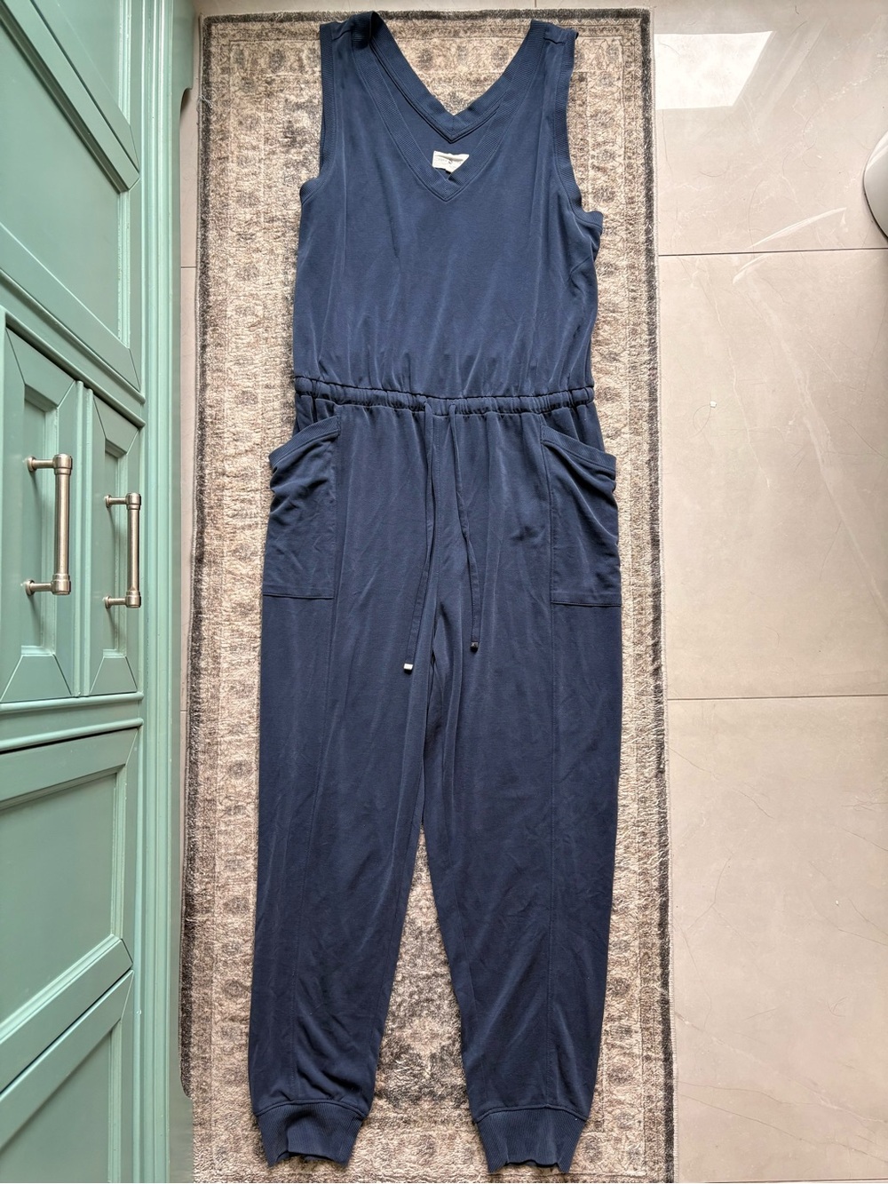 Lou & Grey Navy Sleeveless V-Neck Drawstring Jumpsuit